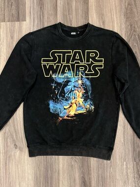 Star Wars Black Acid Wash Graphic Crewneck Sweatshirt